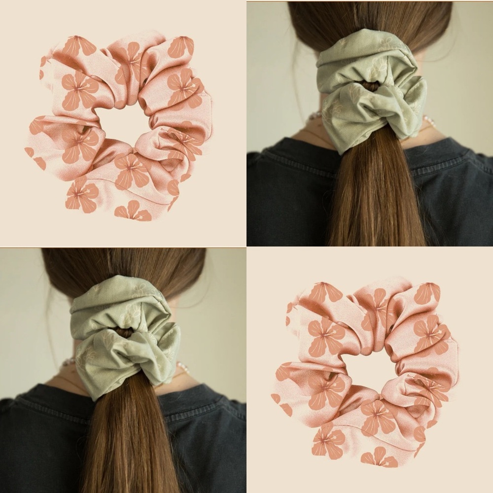 Dae Hair Linen Scrunchies in Pink & Green
